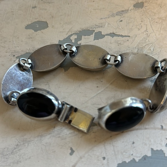 Vintage Sterling silver and Onyx link bracelet 7 1/2” Mexico 925 - Picture 8 of 9